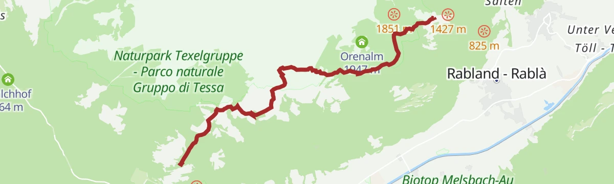 Route map: Sull’Alta Via di Merano: da Giggelberg a Unterstell